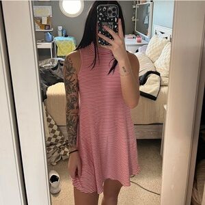 Red and White Striped Sleeveless Dress